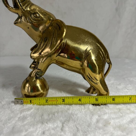 Vintage Brass Elephant Statue With Raised Trunk & Ball contemporary home design - Picture 8 of 8